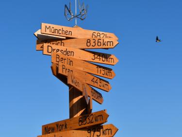 Wegweiser mit Schildern zu verschiedenen Städten